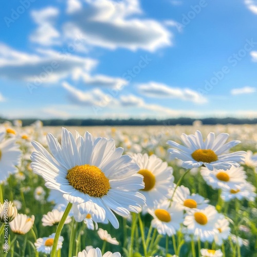 A vibrant field of daisies under a clear blue sky, showcasing the beauty of nature and the joy of springtime blossoms.