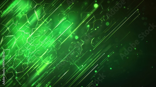 A green graphic background with hexagonal patterns and light streaks, giving a modern, futuristic atmosphere. Suitable for tech or innovation-driven themes.