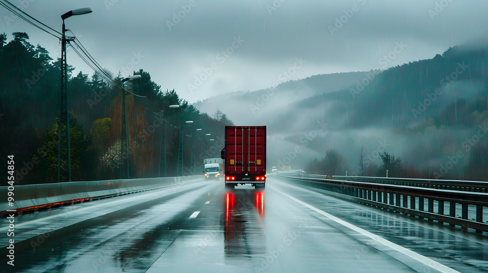 Cargo trailer for transporting goods on the highway. Neural network AI generated art Cargo trailer for transporting goods on the highway. Neural network AI generated art