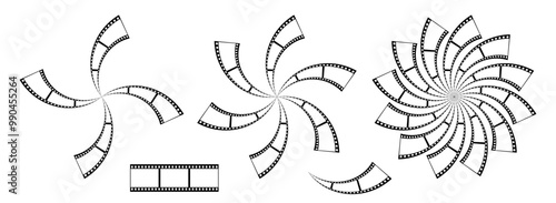 Flower shape 35mm film strip vector design with frames on white background. Black film reel symbol illustration to use for photography, television, cinema, photo frame.