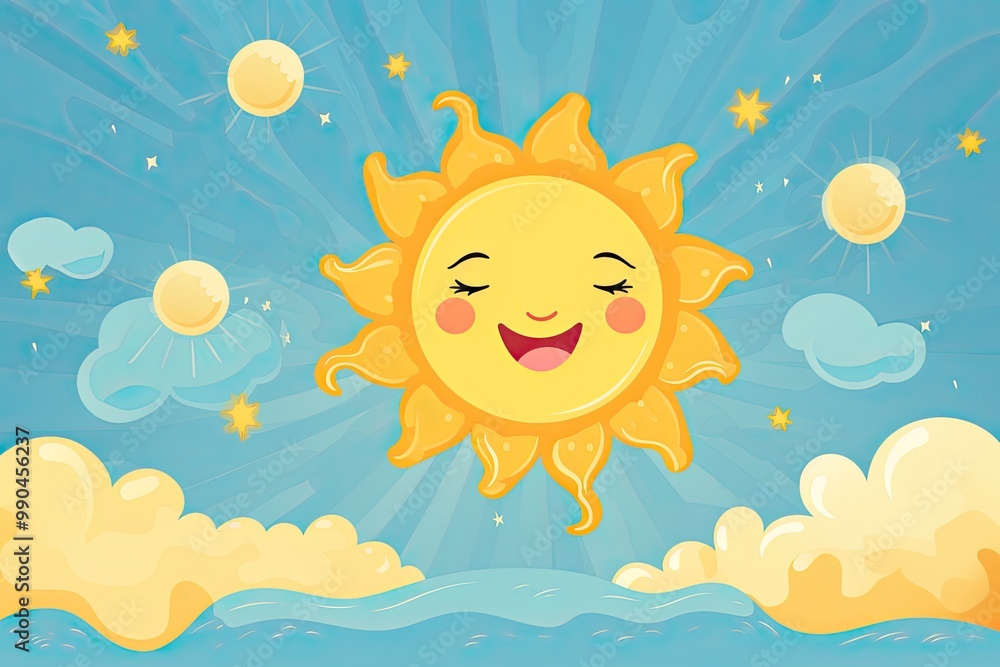 Fototapeta premium cute smiling sun childish illustration