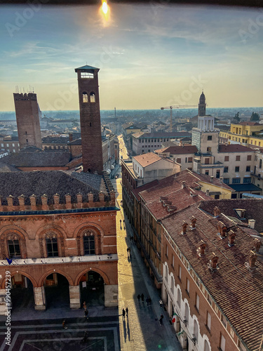 Cremona panorama of the square seen from the Torrazzo tower at sunset. High quality photo photo