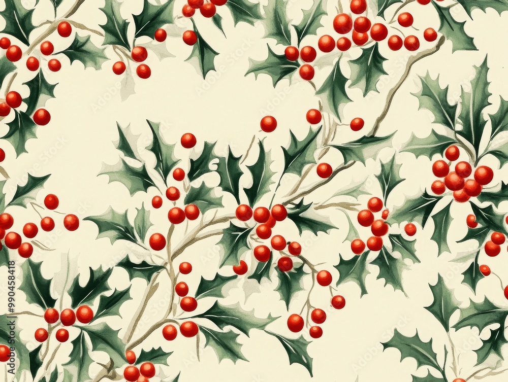 2408 35.A festive holiday design featuring holly branches with red berries, arranged in a delicate pattern. The illustration captures the essence of Christmas, making it ideal for greeting cards, 2408 35.A festive holiday design featuring holly branches with red berries, arranged in a delicate pattern. The illustration captures the essence of Christmas, making it ideal for greeting cards,