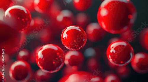 Close-up of shiny red spheres against a dark background.