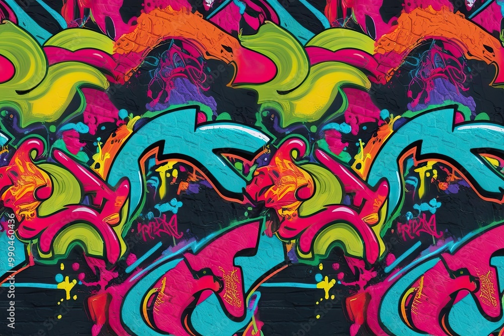 Fototapeta premium Vibrant Neon Graffiti Textured Wallpaper Design for High Energy Interiors