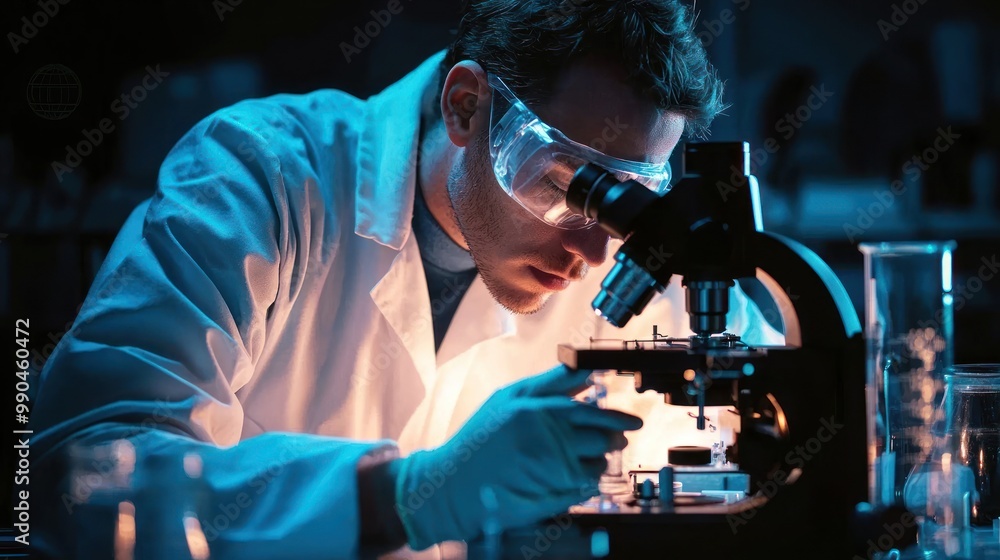 a scientist using a microscope, symbolizing the amplification of microscopic details a scientist using a microscope, symbolizing the amplification of microscopic details