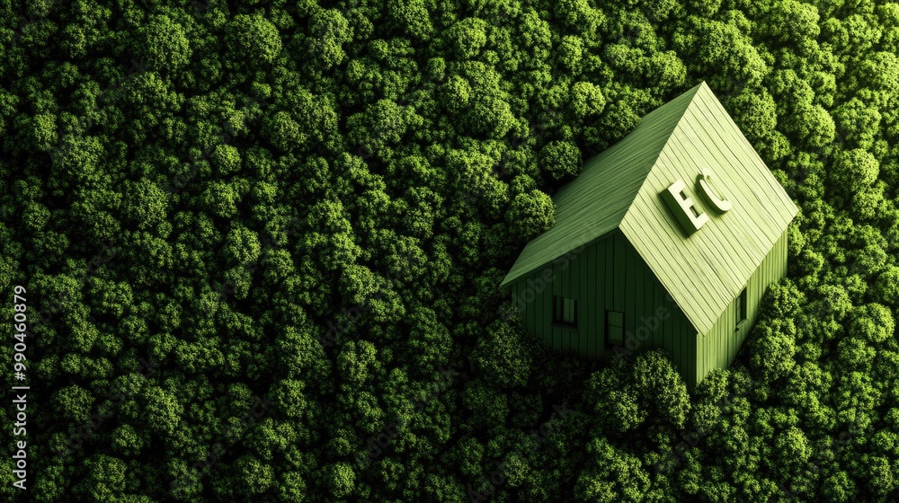 Naklejka premium A Green Eco-Friendly House Embedded in a Lush Forest