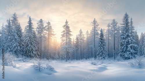 winter wonderland: snowy forest at sunrise