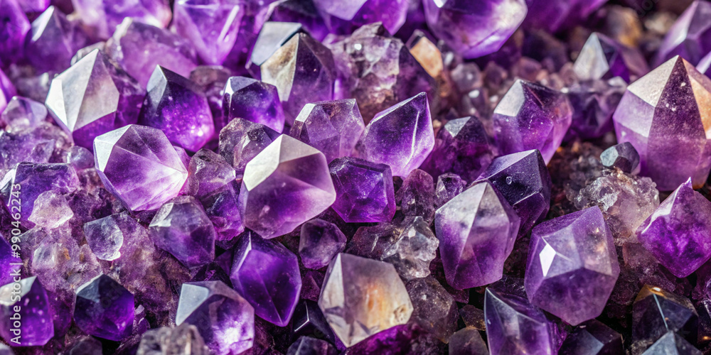 A close-up of stunning amethyst crystals in various shapes and sizes. The rich purple hues shine vibrantly, creating a beautiful, natural gemstone arrangement A close-up of stunning amethyst crystals in various shapes and sizes. The rich purple hues shine vibrantly, creating a beautiful, natural gemstone arrangement