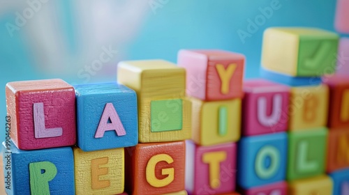 colorful alphabet blocks arranged in order, symbolizing the learning of alphabetic characters by children