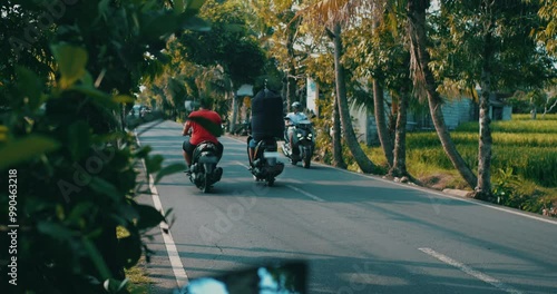 Wallpaper Mural Bali Street View and Traffic. Tropical Asian Street Scene With Scooters Torontodigital.ca