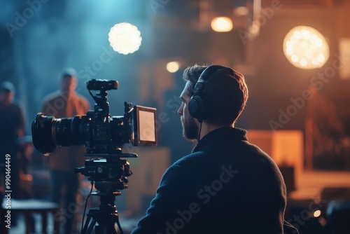 The film crew is preparing for shooting, putting on character make up, preparing the script, setting up the camera and lighting, having dialogue with the film's cast.