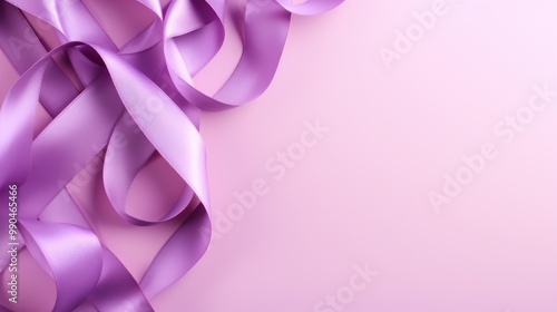 Purple satin ribbon on pink background.