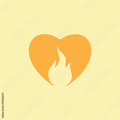 Fire flame inside love vector illustration. Heart on fire icon