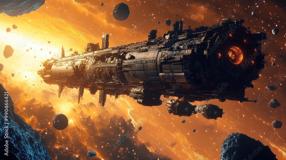 custom made wallpaper toronto digitalA colossal, abandoned space station drifting through the asteroid belt, its metal surfaces glowing faintly in the light of a distant sun.