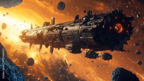 Wallpaper Mural A colossal, abandoned space station drifting through the asteroid belt, its metal surfaces glowing faintly in the light of a distant sun. Torontodigital.ca