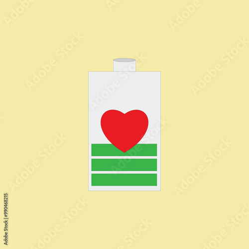 Heart battery vector illustration. Battery charge indicator with love icon. Energy of love concept. 
