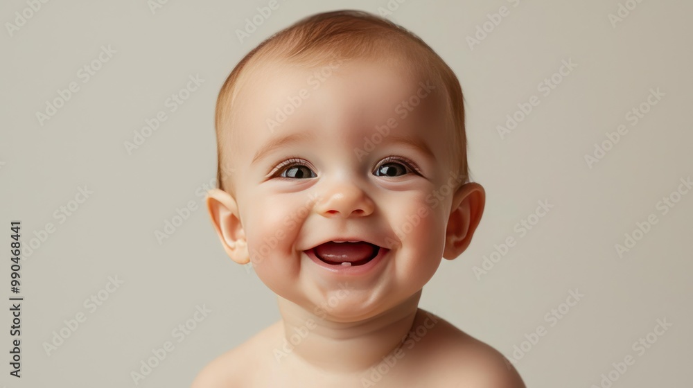 An adorable baby smiling, isolated on a simple background, with no distractions. An adorable baby smiling, isolated on a simple background, with no distractions.