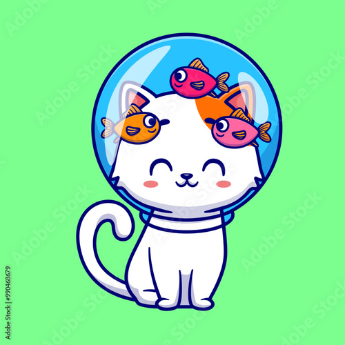 Cute Cat Wearing Fishbowl Helmet Cartoon Vector Icon 
Illustration. Animal Nature Icon Concept Isolated Premium
Vector. Flat Cartoon Style