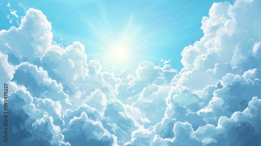 A sky background filled with gentle clouds illuminated by sunlight, offering a bright and peaceful feel with ample space for additional elements. A sky background filled with gentle clouds illuminated by sunlight, offering a bright and peaceful feel with ample space for additional elements.
