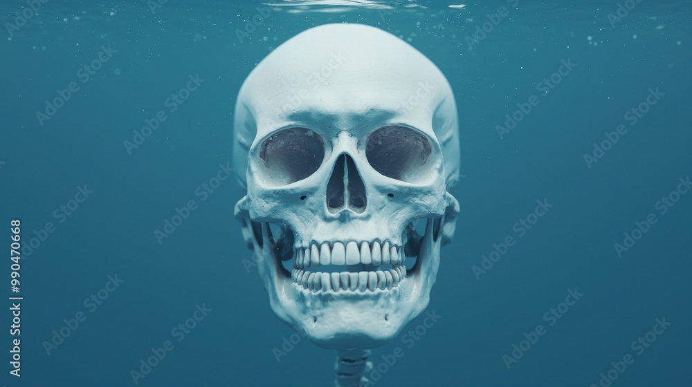 Skull Underwater in Calm Blue Water Setting Skull Underwater in Calm Blue Water Setting