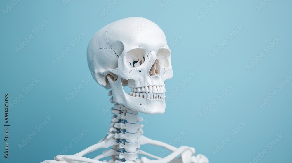 Realistic Human Skeleton Model on Blue Background Realistic Human Skeleton Model on Blue Background
