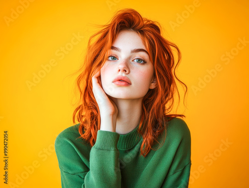 Portrait of young woman with red hair