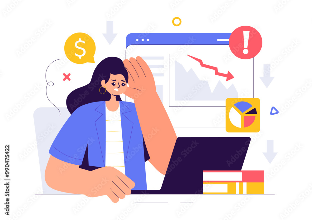 Financial Crisis Vector Illustration of Bankruptcy, Economic Collapse, and Cost Reduction with a Down Arrow in a Flat Style Cartoon Background Financial Crisis Vector Illustration of Bankruptcy, Economic Collapse, and Cost Reduction with a Down Arrow in a Flat Style Cartoon Background