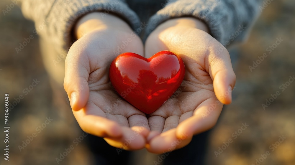 Young woman holding red heart in her hands. Close-up. Young woman holding red heart in her hands. Close-up.