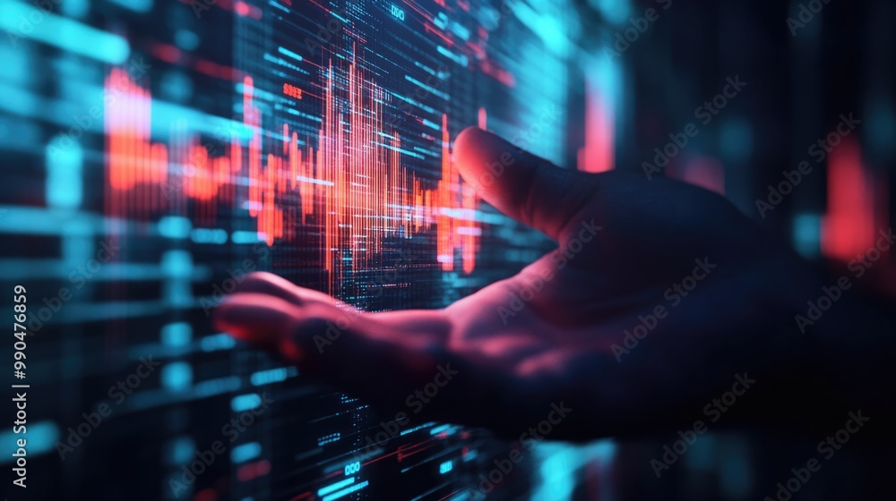 Hand Reaching for a Futuristic Interface with Vibrant Data Visualizations Hand Reaching for a Futuristic Interface with Vibrant Data Visualizations