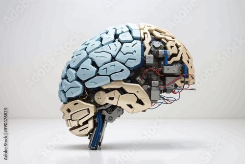 View of half a human brain, combined with technological elements