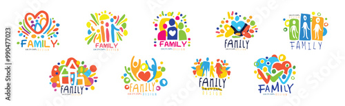 Family Colorful Label Original Design with Bright Element Vector Set