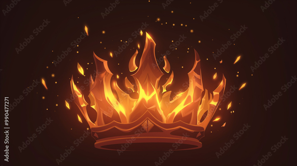 Fototapeta premium An illustration depicting an orange crown with flames on a dark gray background.