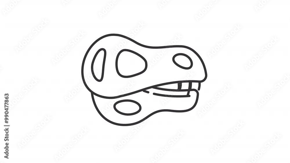 Animated dinosaur skull icon. Moving jaws line animation. Animal skull. Paleontology. Ancient bone. Black illustration on white background. HD video with alpha channel. Motion graphic Animated dinosaur skull icon. Moving jaws line animation. Animal skull. Paleontology. Ancient bone. Black illustration on white background. HD video with alpha channel. Motion graphic