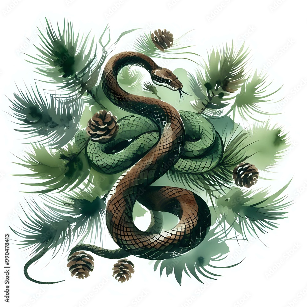Fototapeta premium Serpentine Elegance Amongst Pine Boughs