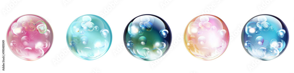 A row of colorful glass spheres A row of colorful glass spheres