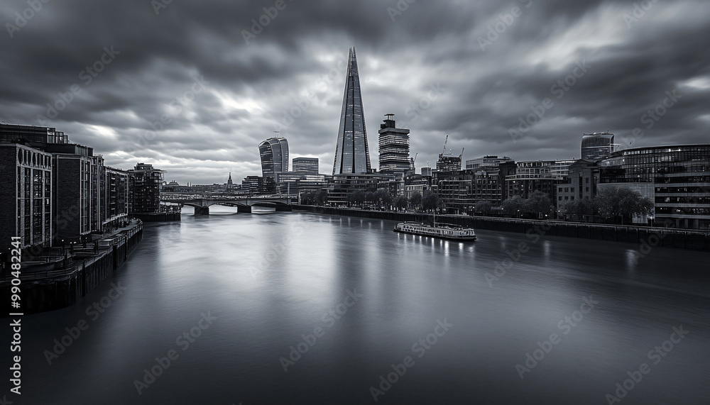 Obraz premium A black-and-white photo of a famous city skyline or iconic landmark, evoking a timeless, classic look