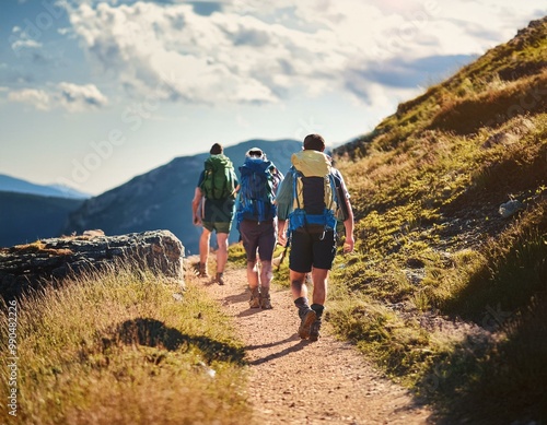 Wandergruppe von Hinten , auf einem Wanderweg  photo