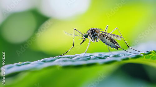 Wallpaper Mural Close up shot of a mosquito resting on a leaf with a blurred tropical forest in the background, highlighting the role of mosquitoes in spreading viral diseases, shot with shallow depth of field, macro Torontodigital.ca