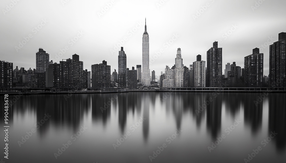 Fototapeta premium A black-and-white photo of a famous city skyline or iconic landmark, evoking a timeless, classic look