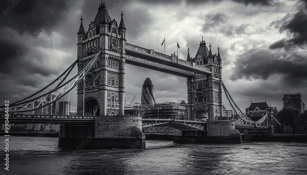 Obraz premium A black-and-white photo of a famous city skyline or iconic landmark, evoking a timeless, classic look