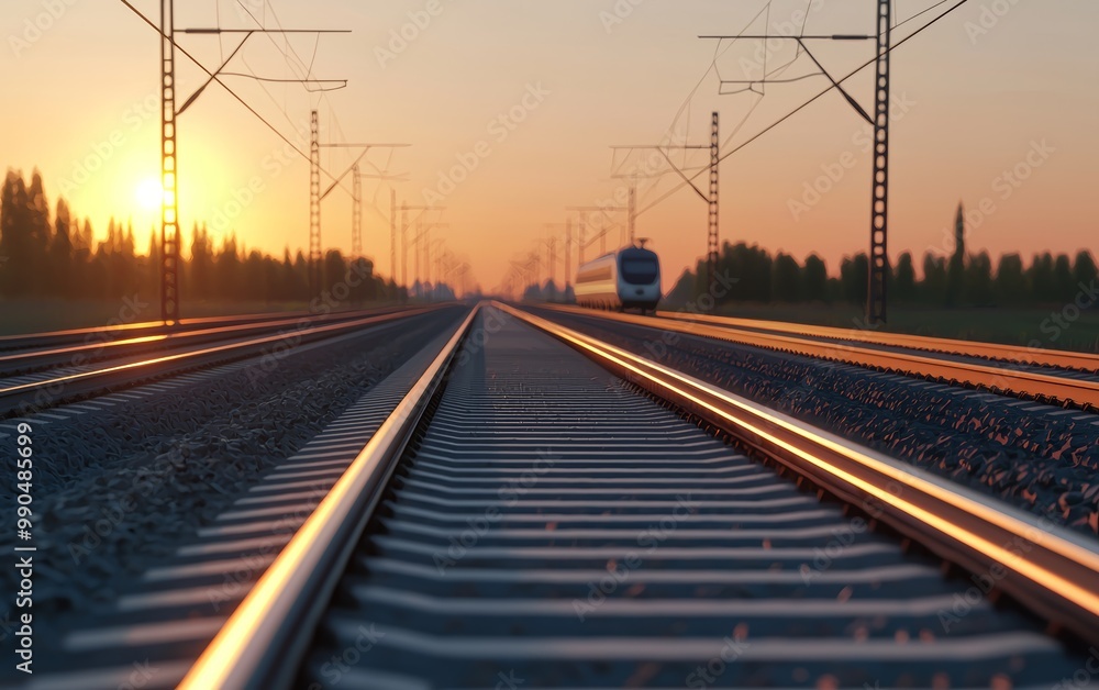 Highway runs parallel to a railway track, with a train passing by as the sun sets, captured in 8K resolution The scene is rendered with ultra-realistic detail and perfect focus Highway runs parallel to a railway track, with a train passing by as the sun sets, captured in 8K resolution The scene is rendered with ultra-realistic detail and perfect focus