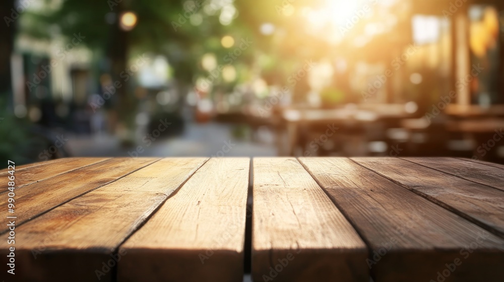 Empty wooden table in a cafe on a sunny day. Empty wooden table in a cafe on a sunny day.