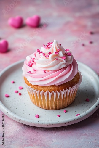 cupcake with pink icing and sprinkles