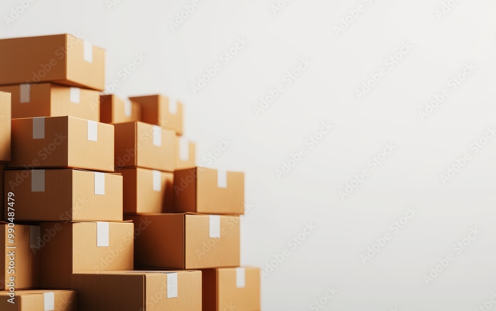 A group of cardboard boxes ready for shipping, crisp shadows and clean lines, 3D illustration, isolated on white background A group of cardboard boxes ready for shipping, crisp shadows and clean lines, 3D illustration, isolated on white background