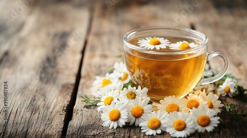 Refreshing Cup of Chamomile Tea with Floral Accents