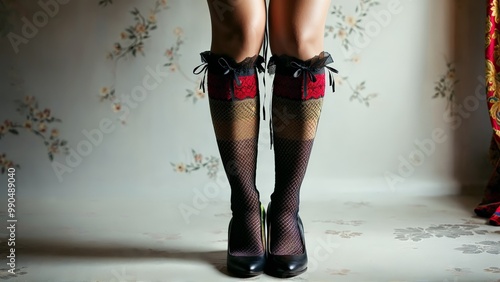 Cultural Lingerie Celebration A model s lower body and legs adorned with stockings that pay photo