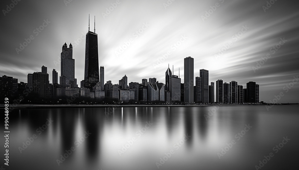 Fototapeta premium A black-and-white photo of a famous city skyline or iconic landmark, evoking a timeless, classic look