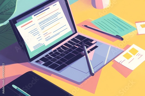 Laptop and Papers on a Desk