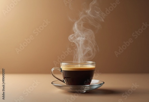 Steam Rising from a Hot Glass Cup of Espresso Coffee on a Simple Background